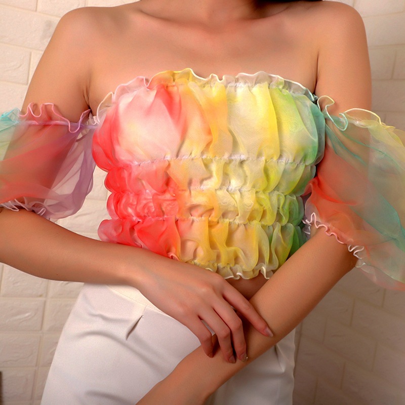 Rainbow Colour Puff sleeve Tube Top