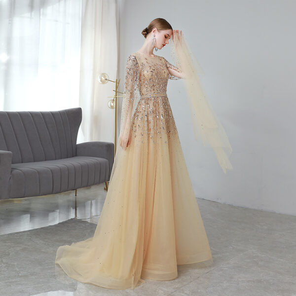 Gold Flying Sleeve Long Evening Dress