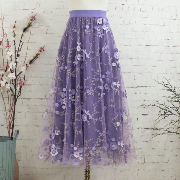 Flowery Embroidered Mesh Skirt