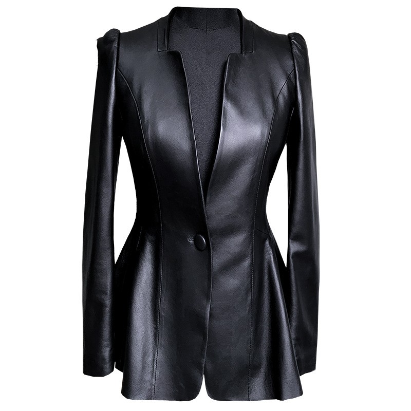 Short Coat Women's Black Faux Leather Jacket