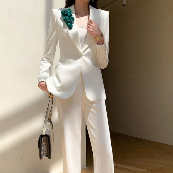 White Suit with Outer Coat 3D Flower