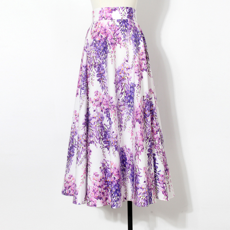 Cotton Wisteria Printed Large-Swing Long Skirt